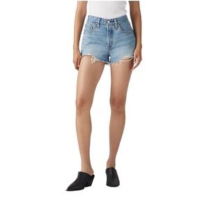 Levi’s 501 High Rise Button Fly Denim Shorts Blue Size 28 #1596